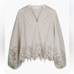Jonathan Simkhai 
Jaid Embroidered Eyelet Blouse Cream Lace top $495 Sz L